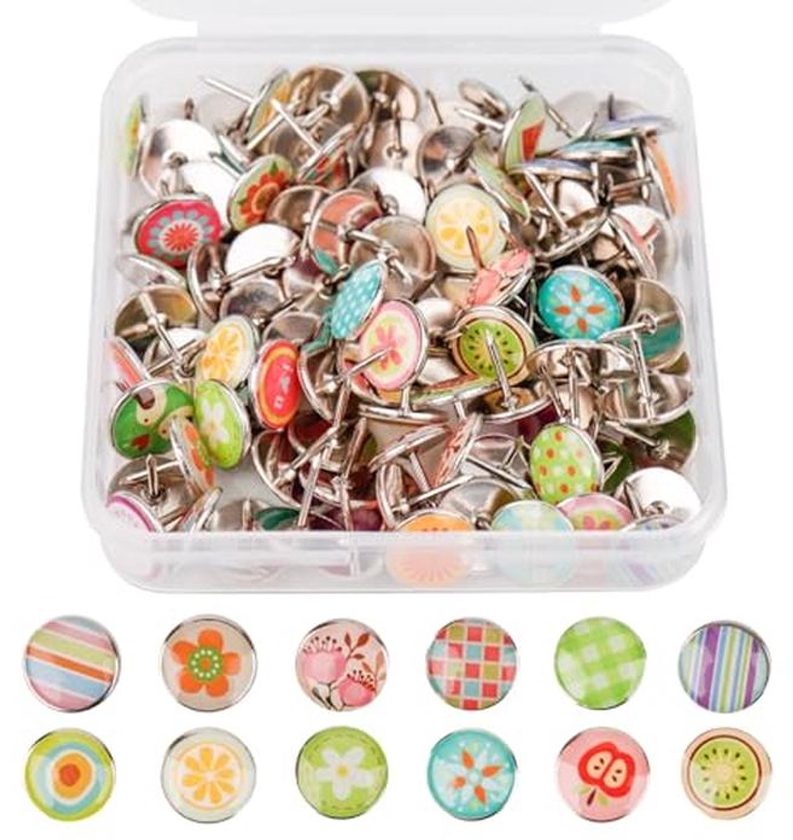 Kleurige metalen punaises - 100 stuks voor prikbord en decoratie