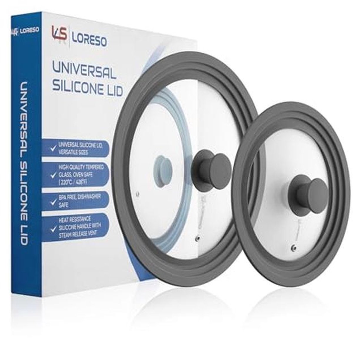 Universele Siliconen Glazen Deksels Set van 2 voor Potten en Pannen 20,5 - 27,5 cm