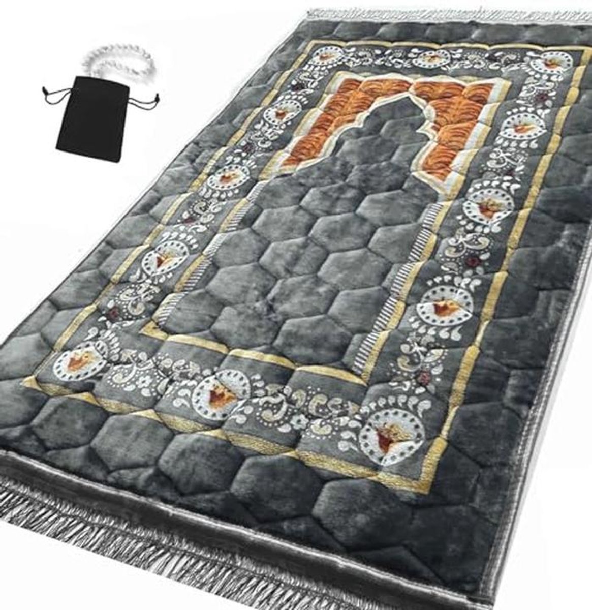 Gewatteerd Gebedskleed voor Moslims - Luxe Sajadah met Gebedskralen voor Eid, Ramadan en dagelijks gebruik
