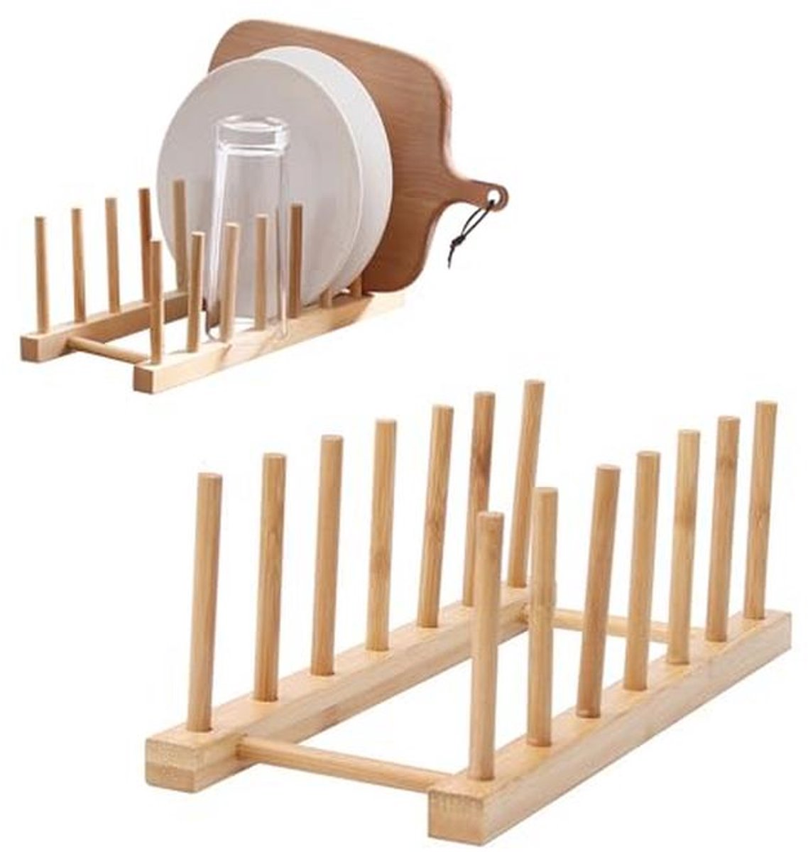 Houten Serviesrek met 6 Slots - Compact en Ruimtebesparend Keukenrek