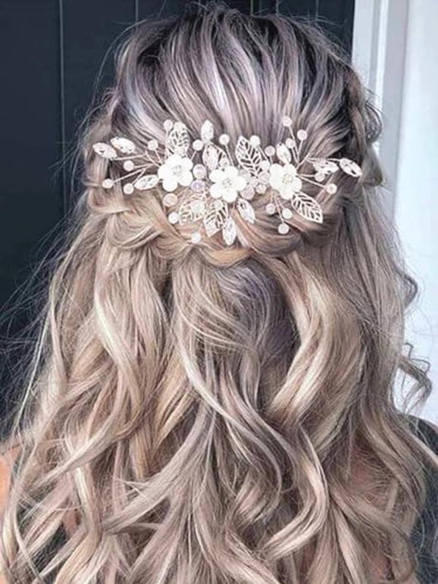 Bruiloft Haaraccessoires met Bloemen en Kristal - Handgemaakt Bruidshaarstuk