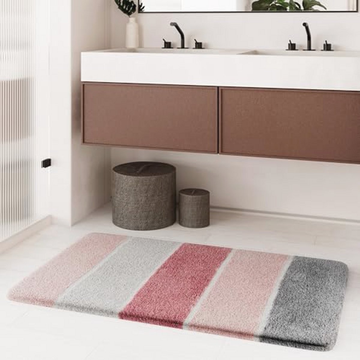 Zachte Antislip Badmat met Pluizige Pool - Wasbaar en Ondersteunt Vloerverwarming (55 x 65
