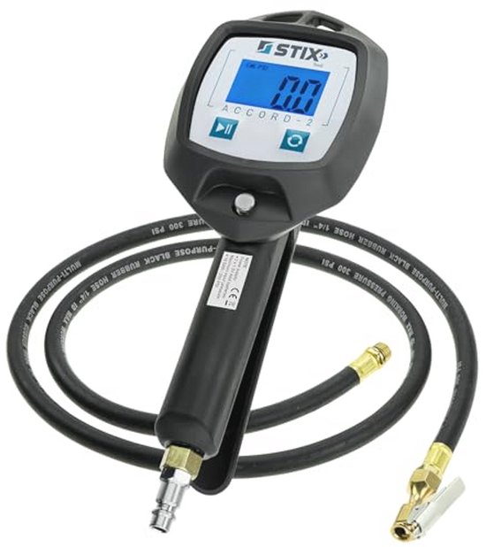 Bandenpomp PSAIR-2 met Elektronische Manometer - LCD-scherm, Meetbereik 0,35-18 bar, Flexibele Slang 150 cm, Ergonomisch Ontwerp, Professioneel Gereedschap