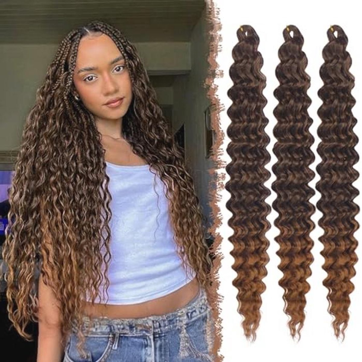 Diepe Twist Vlechten Haarverlenging - 3 Packs Ombre Sluiting