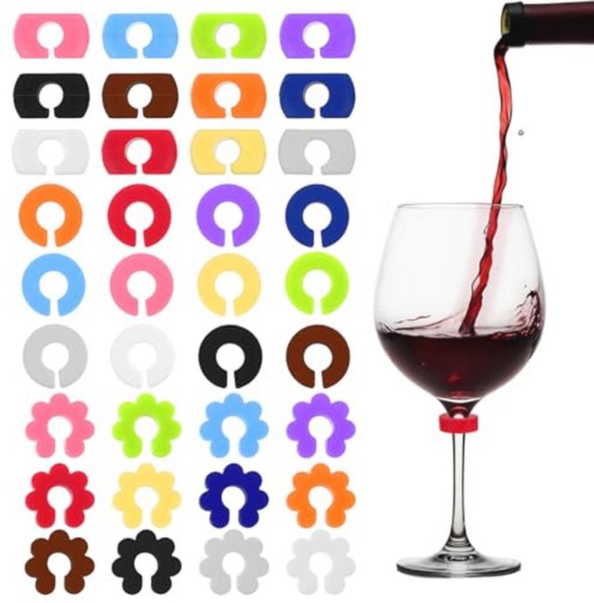 36 Stuks Silicone Glasmarkeringen voor Wijnglazen en Cocktailglazen