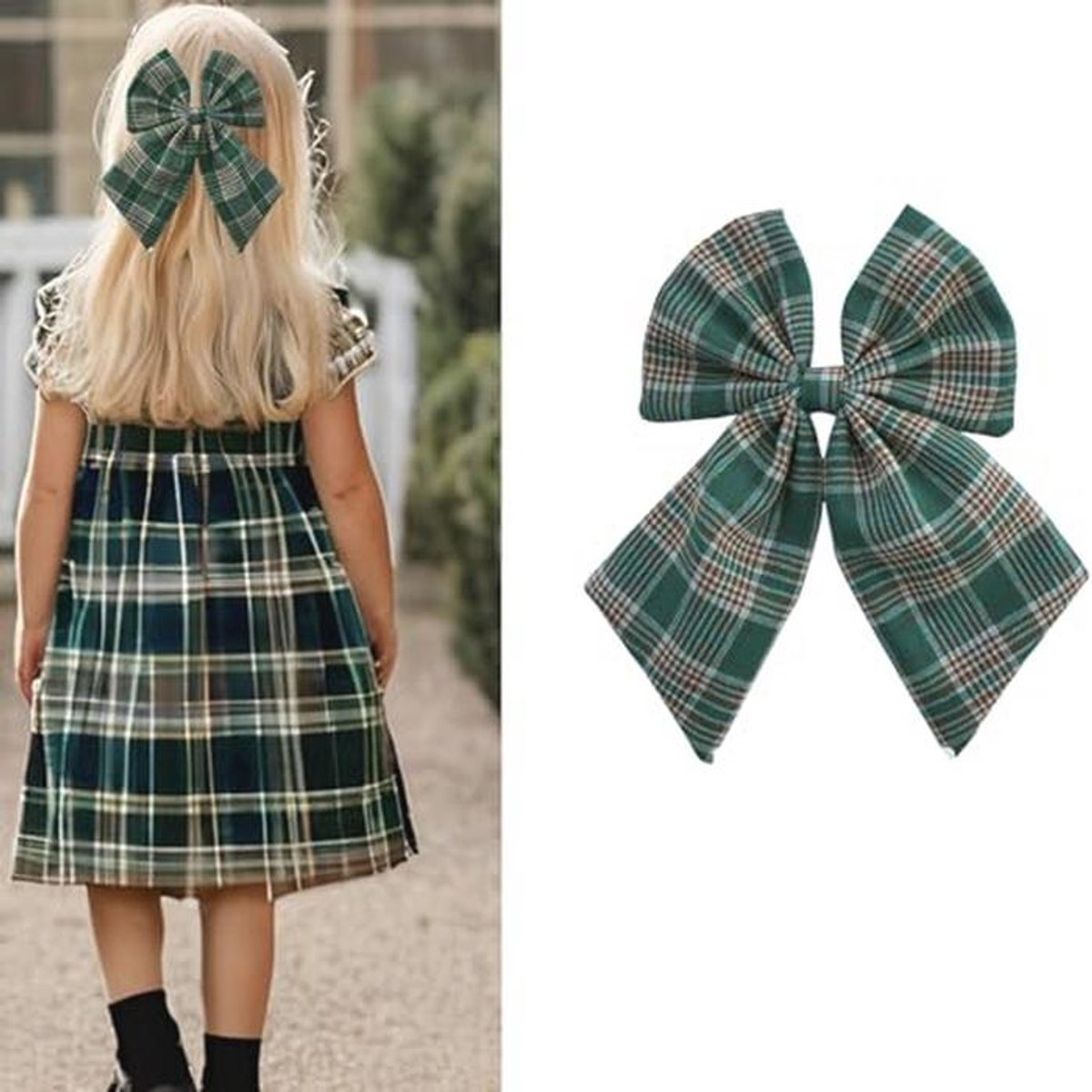 Geruite Haarstrik voor Meisjes in Groen en Wit, Elegante Accessoire voor Kinderen