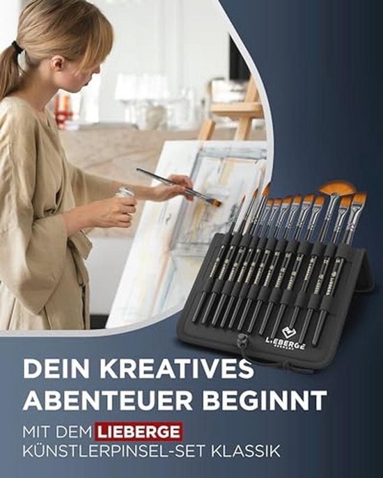 WUBAYI Penseelset – 12 Platte Penselen Met Houten Handvat, Maat #1 T/m #12 – Voor Olie, Acryl, Aquarel, Gouache En Meer