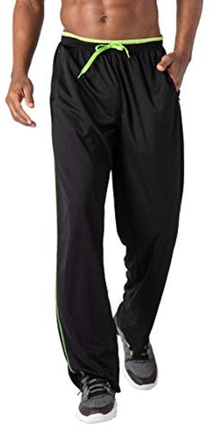 KEFITEVD Lichte joggingbroek voor heren, met ritszakken, open broekspijpen, trainingsbroek, meshweefsel, lange ademende sportbroek, zachte sweatbroek, S