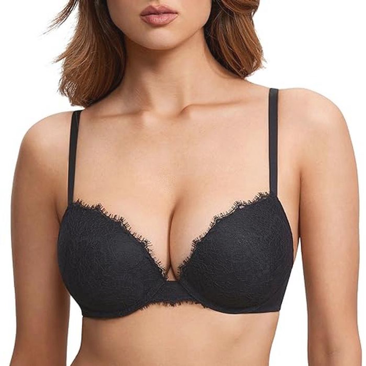 Vrouwen Push Up BH met Kant - Sexy Gewatteerde BH voor Diepe Hals