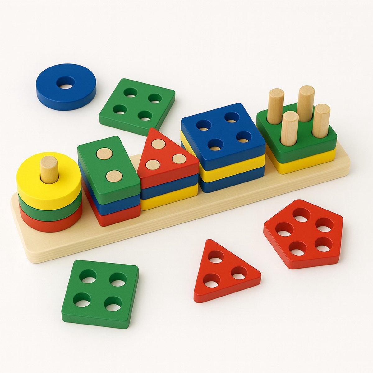 Best4Juniors Houten Vormen Sorteerbord – 5 vormen & 5 kleuren – Educatief Blokkenbord (Vanaf 1 Jaar)
