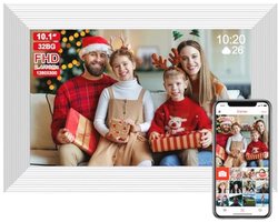 QCREA Frameo 10,1 inch Smart WiFi digitale fotolijst, digitale fotolijsten laden van telefoon, elektronische fotolijst ingebouwde 32 GB opslag, WiFi fotolijst digitaal met app - wit