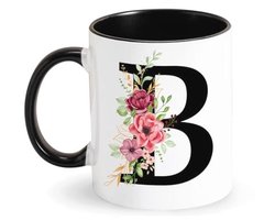 Tarklanda Initial bloemen mok letters koffiemok porseleinen mok ontbijtkopjes zwart gepersonaliseerde geschenken voor vrouwen, vrouw, moeder voor verjaardag, Moederdag, Kerstmis (B)