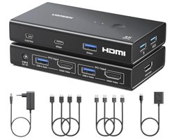 UGREEN HDMI 2.0 KVM Switch 2 PC 1 Monitor USB HDMI KVM Switch 4K@60Hz HDMI Switch with Desktop Control for 2 PCs Part 1 HDMI Monitor Display and 4 USB Ports for Keyboard, Mouse, Printer, Webcam