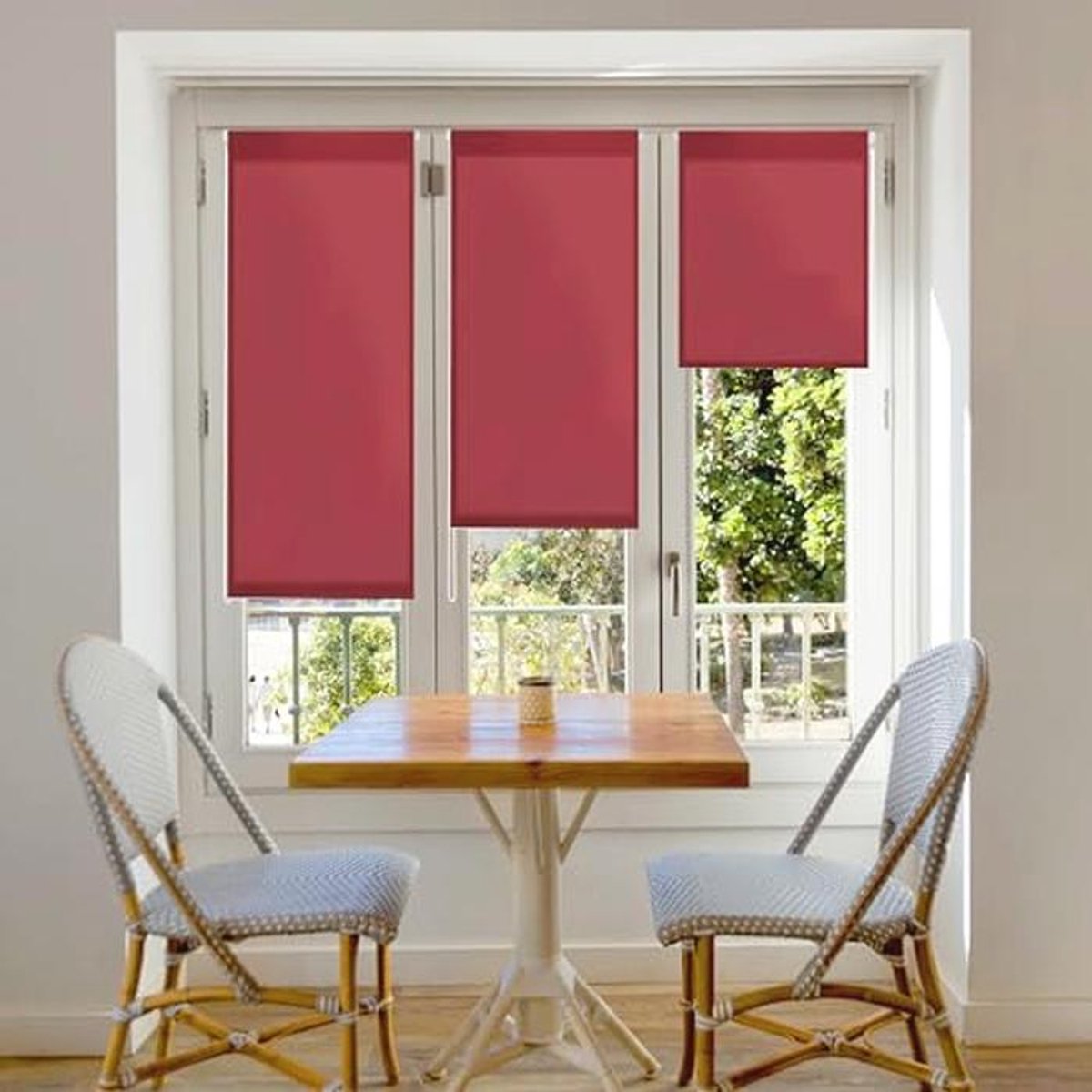 Transparant Rolgordijn - Effen Roller Blind zonder Gereedschap, Bordeau Rood, 37x180 cm