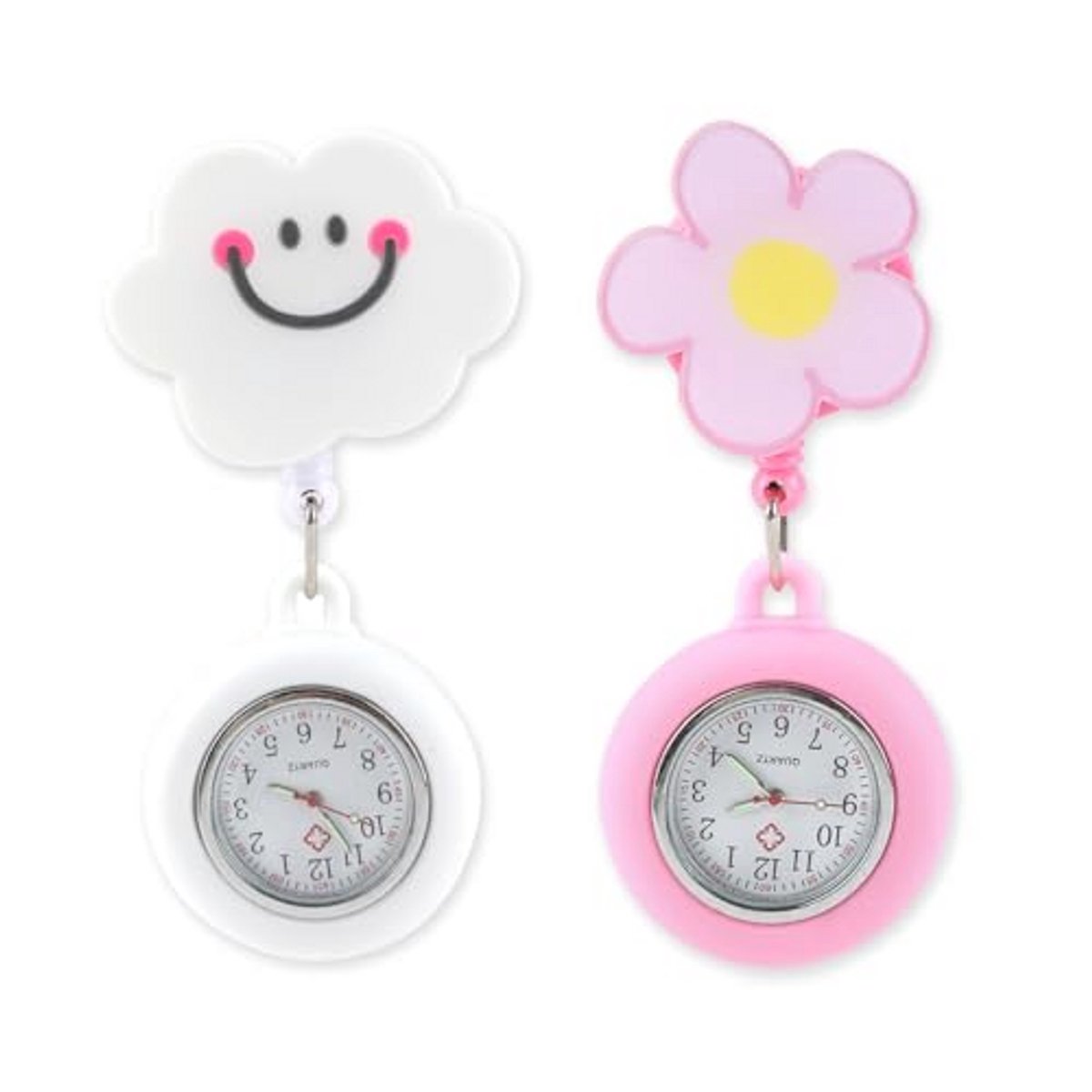 Verpleegsterhorloge van Siliconen - Lichtgevende en Waterdichte Klok voor Zorgprofessionals in Wit en Roze - 2 Stuks