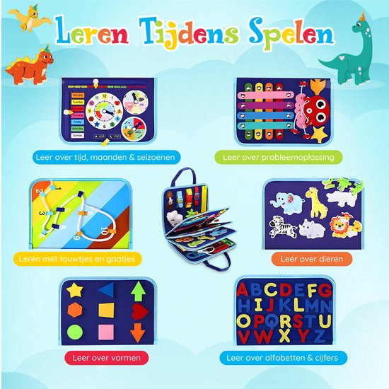 Pludo Busy Board - Activiteitenboek - Activiteitenbord - Montessori Speelgoed - Sensorische Speelgoed - Educatief Speelgoed - Speelgoed 1 Jaar - Speelgoed 2 Jaar - Speelgoed 3 Jaar - Blauw van Pludo — afbeelding 3