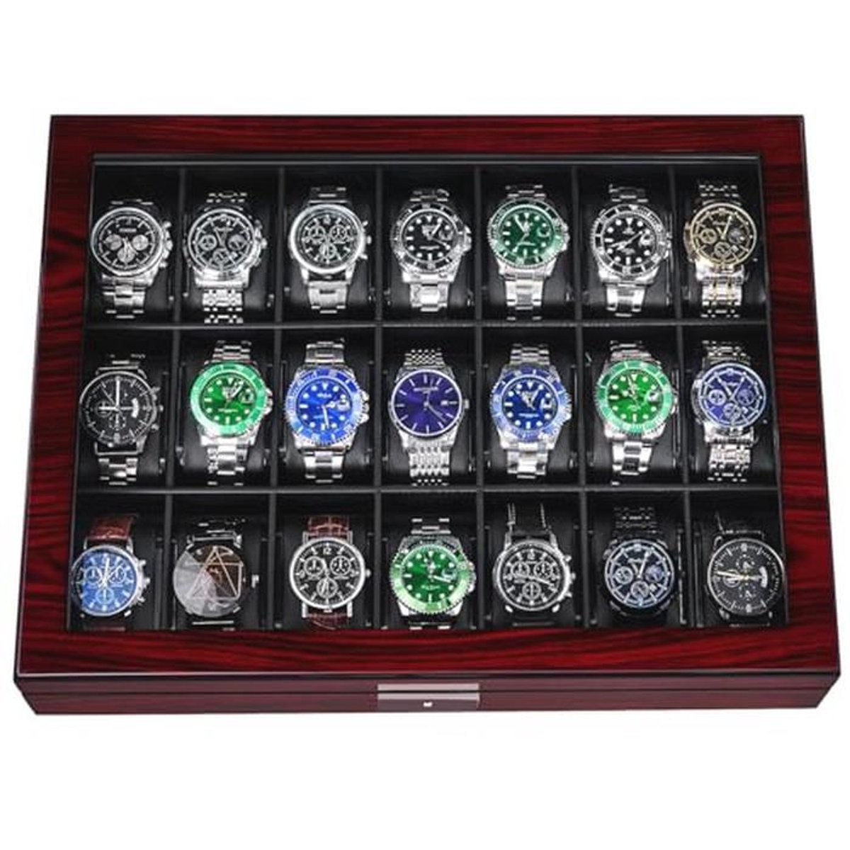 Elegante horlogebox met 21 sleuven voor horloges en sieraden