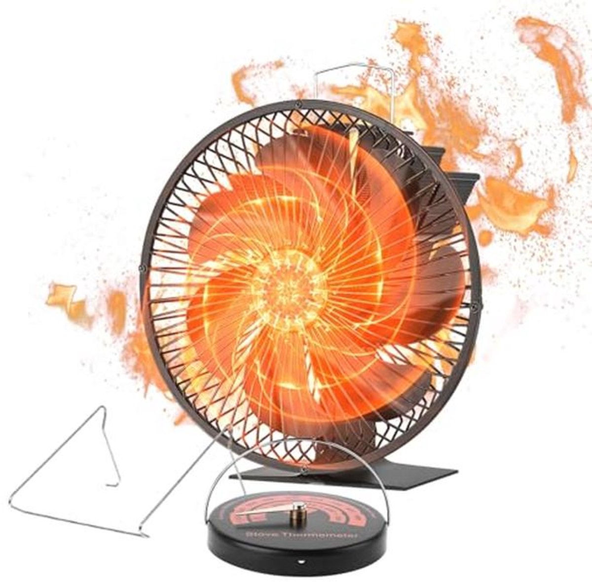 Houtkachelventilator met beschermkap en thermometer - 7 bladen, warmte-aangedreven, efficiënt en stil