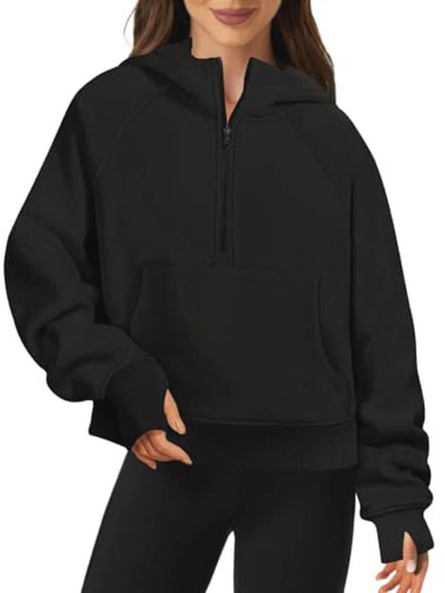 Dames Hoodie met Fluweel Capuchon - Lange Mouwen Wintertrui met Zak