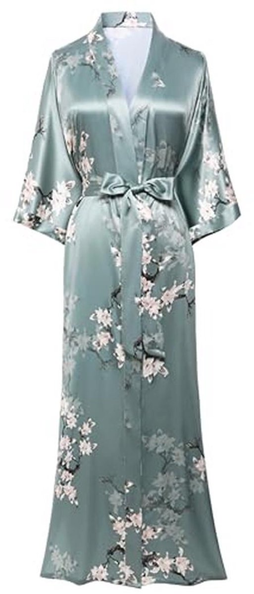 Bloemen Kimono Badjas Satijn Zijde - Luxe 1920s Kimono Nachtjapon voor Speciale Gelegenheden