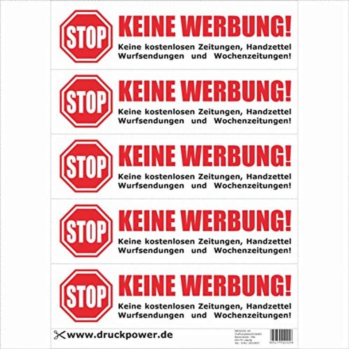 Geen reclame stickers voor brievenbussen - set van 4 x 5 verschillende ontwerpen