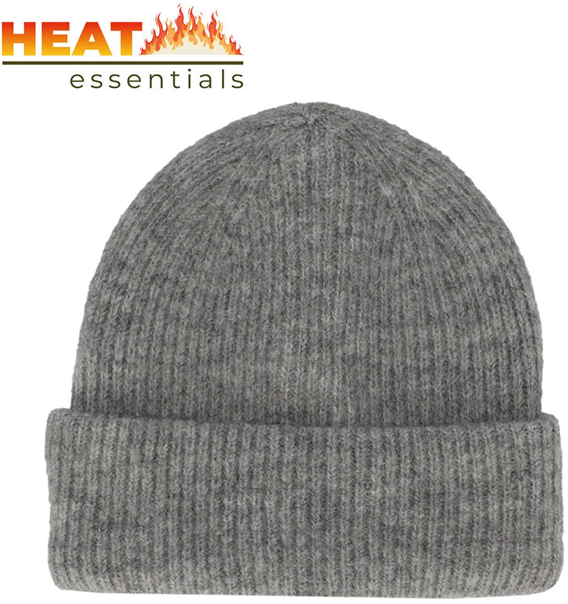 Heat Essentials- Muts Dames - Gebreid - Medium Grijs Melange - One Size - Wintermuts Dames