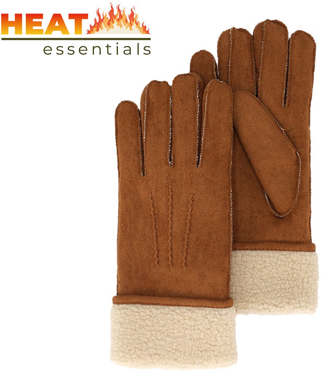 Heat Essentials - Handschoenen Dames - Cognac - One Size -Suede Look - Fleece - Warm en Zacht