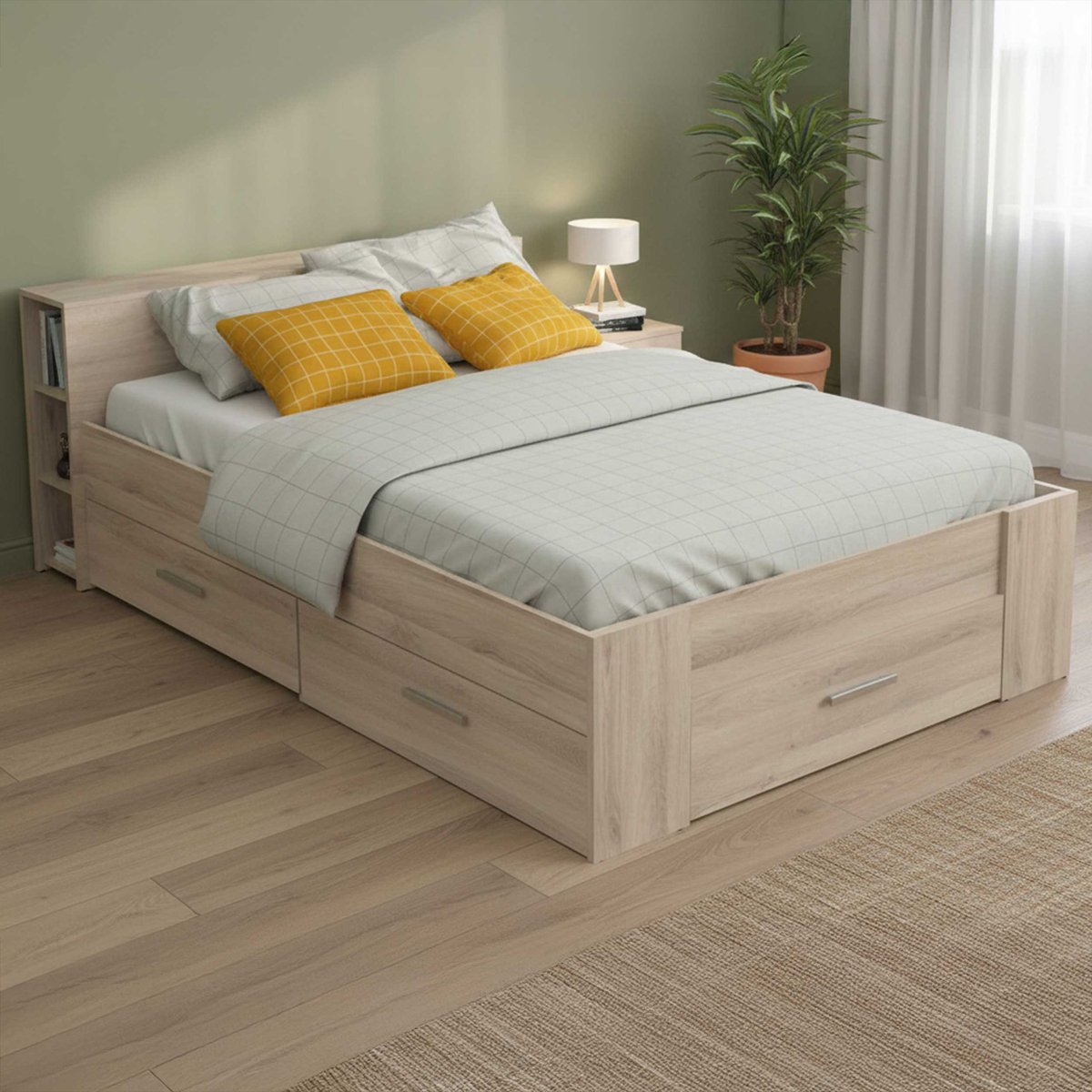 Bed Polly 140 X 200 Cm-Kronberg Eik - CBA - Tweepersoons Bedkader - Bruin - Melamine; Spaanplaat Tweepersoons Normaal Bed