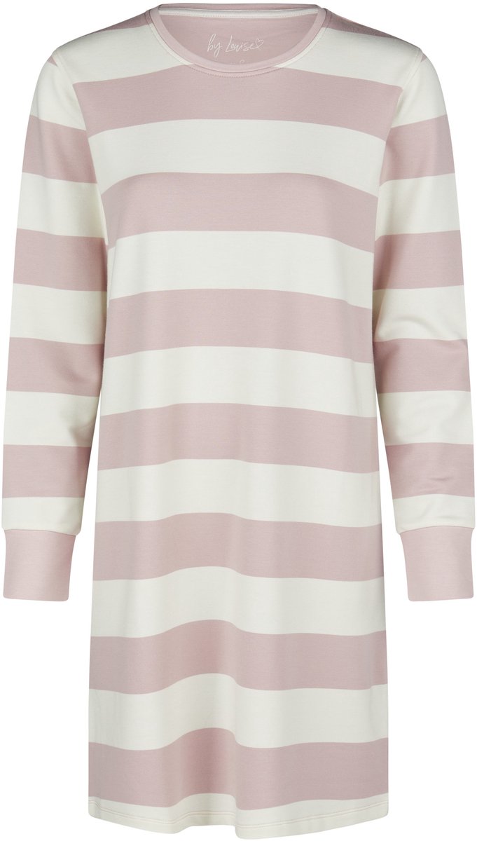 By Louise Dames Lounge Nachthemd Lange Mouw Sweatstof Roze/Wit Gestreept