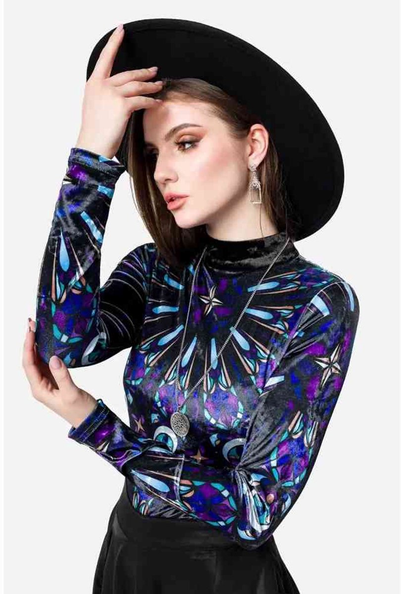 Restyle - Cathedral Rosette Bodysuit - S - Zwart/Multicolours