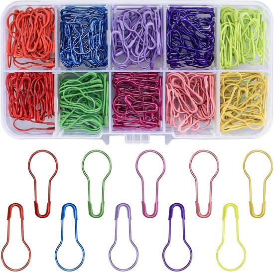 Foto: 300 peervormige veiligheidsspelden 10 kleuren beschikbaar kalebasvormige metalen spelden pompoenspelden peervormige veiligheidsspelden naaimarkers lijnmarkers geschikt voor haken breien en doe het zelf knutselwerkjes