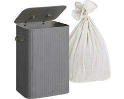 Wasmand met deksel - 80 liter - opvouwbaar - grijs