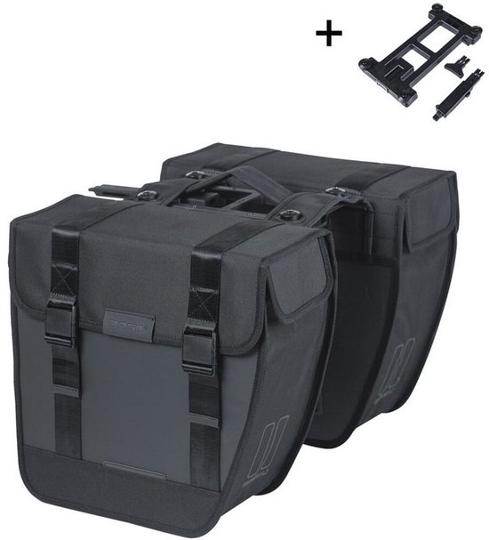 Basil Tour - Waterproof dubbele fietstas MIK - 28L- Zwart - 100% waterdicht - ton-sur-ton-reflectie