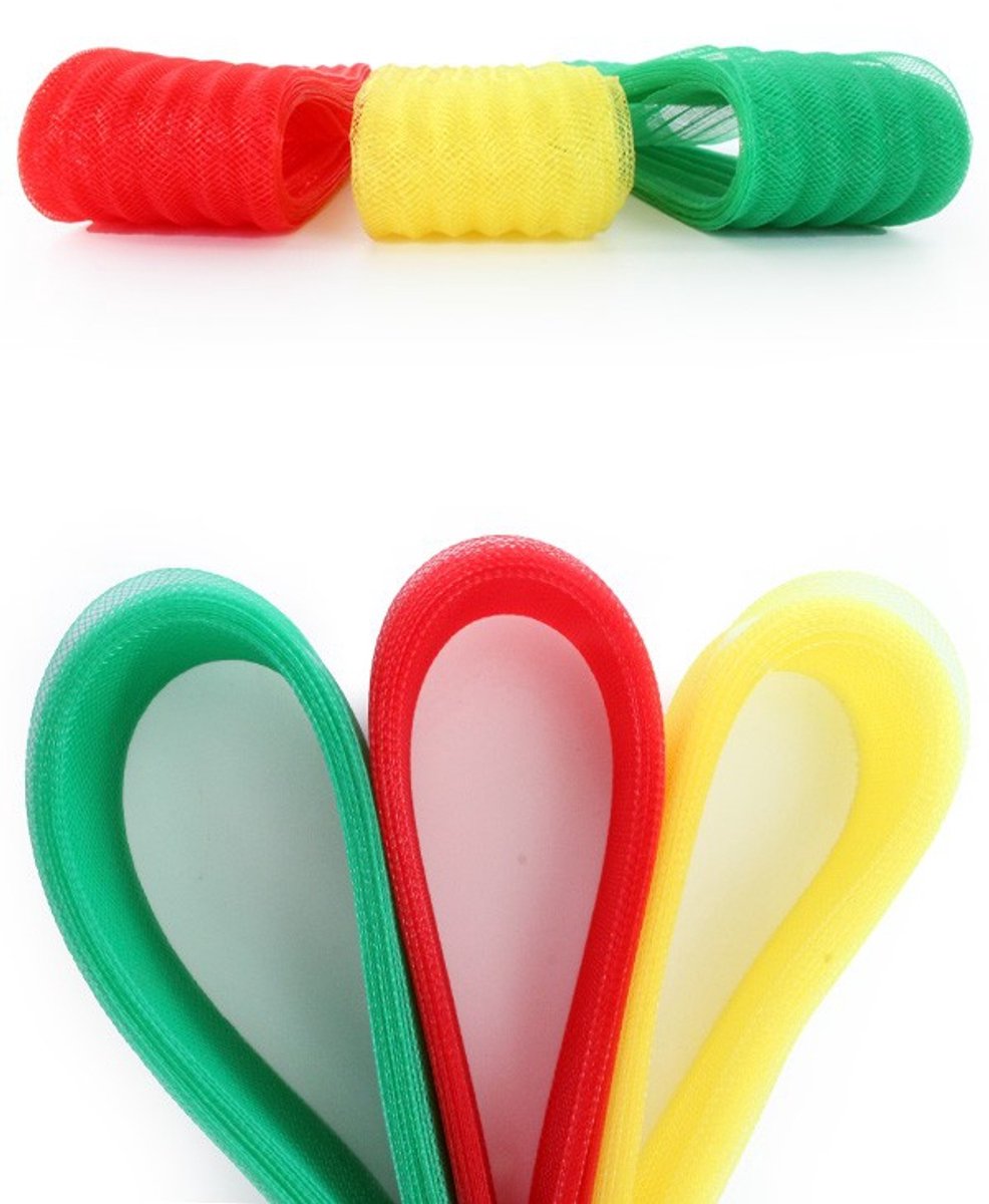 Decoratie tule 2,5 cm rood, geel en groen 6 meter