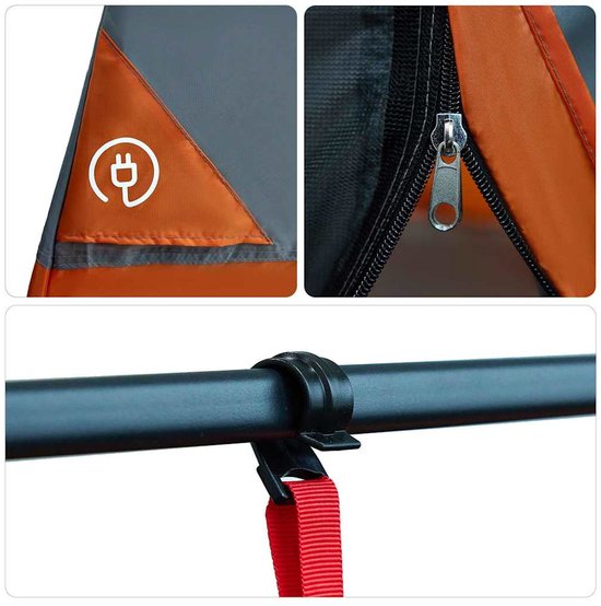 vidaXL - Binnentent - met - dak - Grijs - en - Oranje - 280 - x - 220 - x - 176 - cm - taft van Merkloos — afbeelding 4