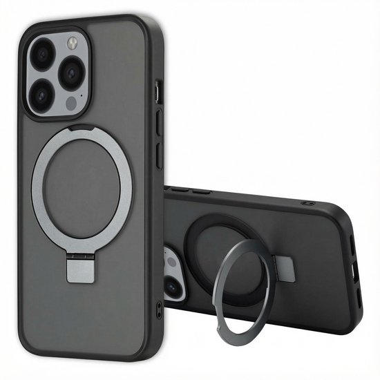 Accezz Hoesje - Geschikt voor Apple iPhone 13 Pro - Ring Stand Backcover geschikt voor MagSafe - Zwart