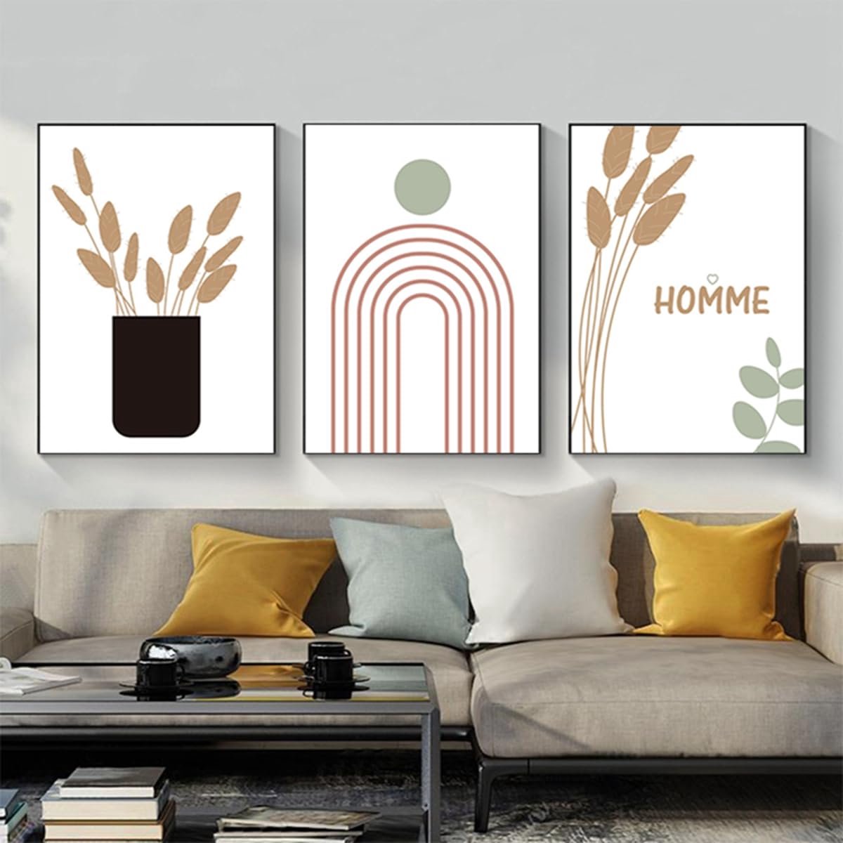 Unyqoos Set van 3 Moderne Abstracte Botanische Posters voor Stijlvolle Interieurs meerkleurig