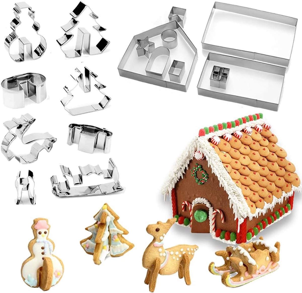 Famanu - Gingerbread koekjesvormen set van 18 roestvrij staal 3D bakset