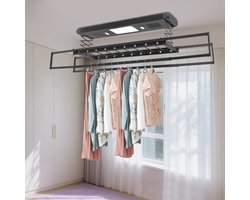 Sensova Elektrisch wasdroogrek 220V wand- en plafondmontage met afstandsbediening - Hangend roogrek met LED-verlichting - Fluisterstil 45 dB - Uitschuifbaar wanddroogrek tot 35 kg - Ruimtebesparend droogrek voor balkon en badkamer