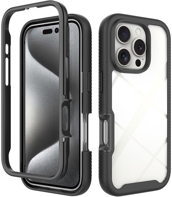 imoshion Hoesje - Geschikt voor Apple iPhone 16 Pro - 360° Full Protective Case - Zwart