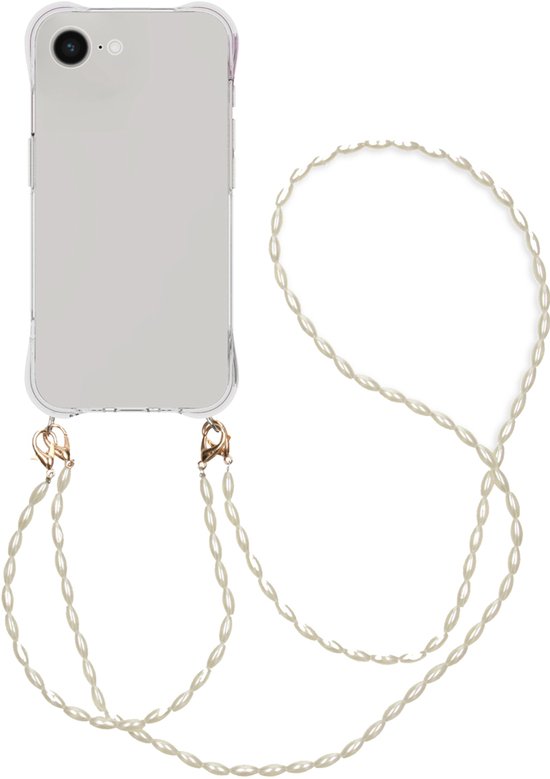 imoshion Hoesje - Geschikt voor Apple iPhone 17e / 16e - Backcover met koord + armband - Parels - Transparant