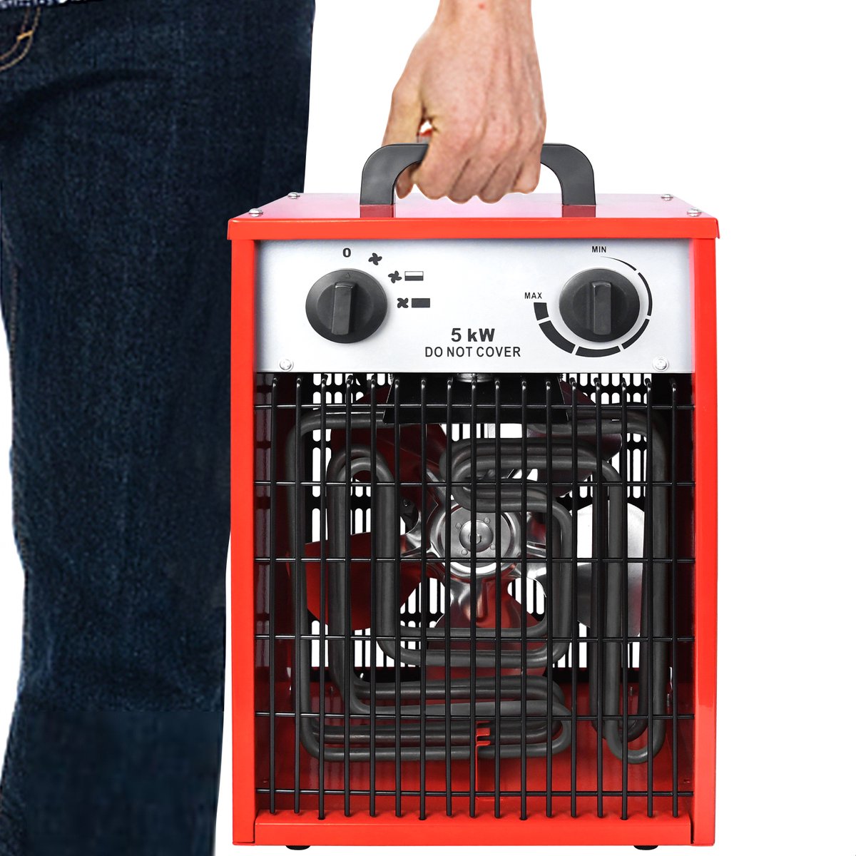Aufun 5KW Professionele Ventilatorkachel - Rood - 3 Verwarmingsniveaus & Overbelastingsbeveiliging - voor Binnen & Buiten