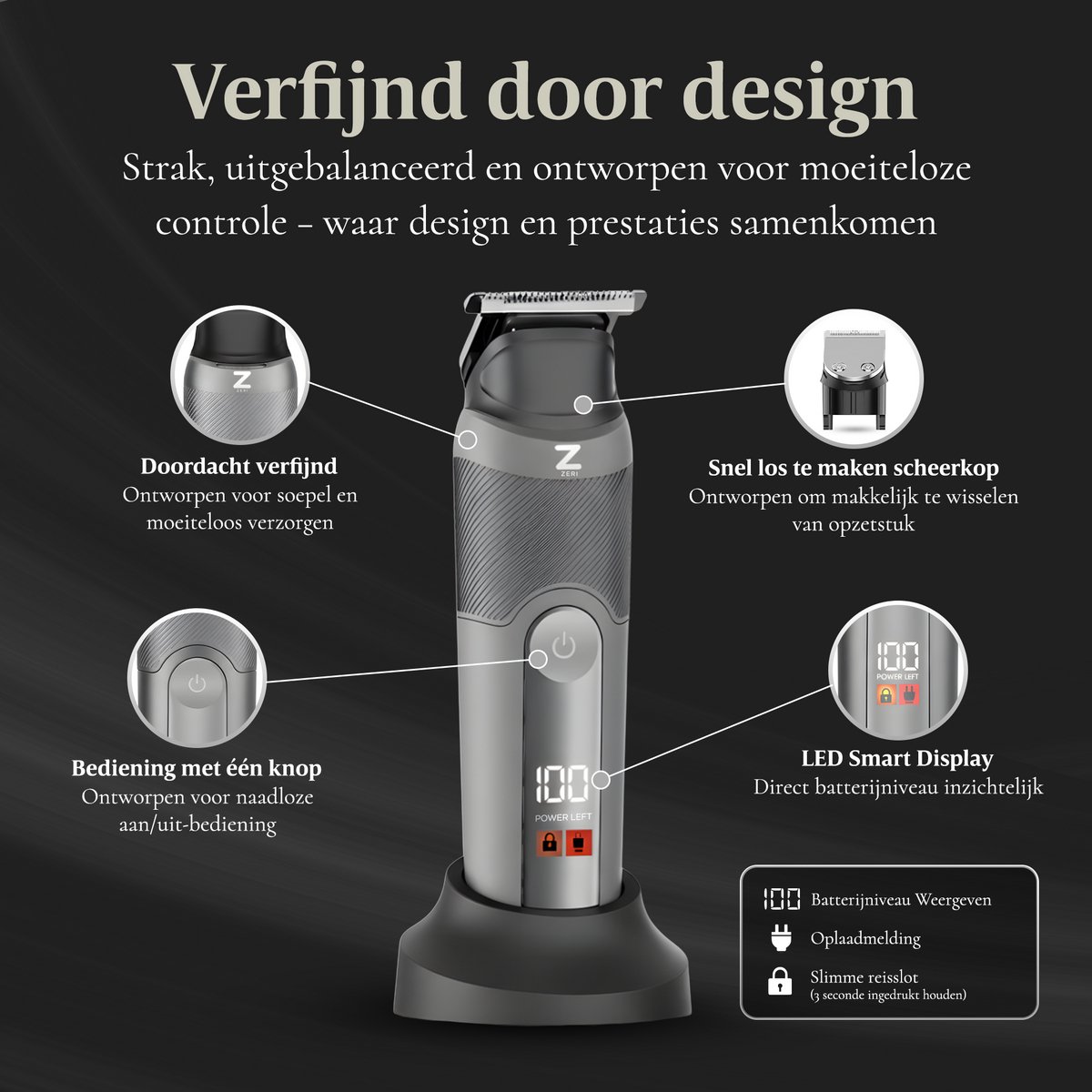 Zeri Draadloos Scheerapparaat met Waterdichte Tondeuse - afbeelding 3