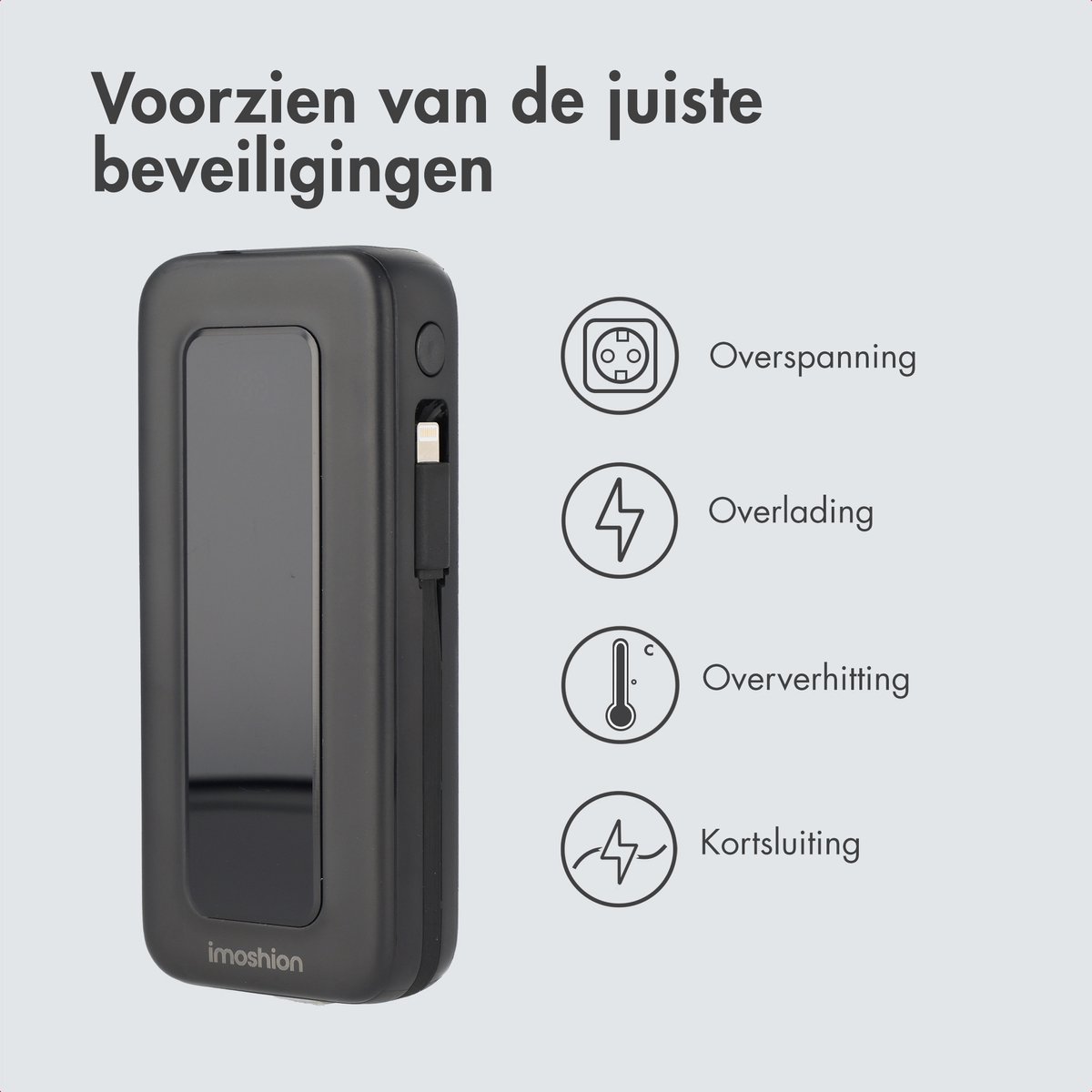 imoshion® Powerbank 10000 mAh - 35W Ultra Snellader - Geïntegreerde kabels USB-C - Powerbanks - Universeel - Quick Charge 3.0 en Power Delivery — cadeau in Telefoon & Tablet - foto 4