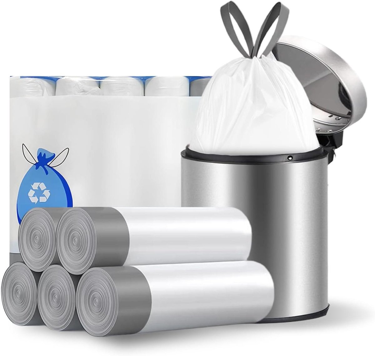 Vuilniszakken 10 liter - 75 stuks met trekkoord voor zwaar voedselafval - lekvrij en ongeparfumeerd - dikkere voering voor slaapkamer, badkamer en kantoorgebouwen