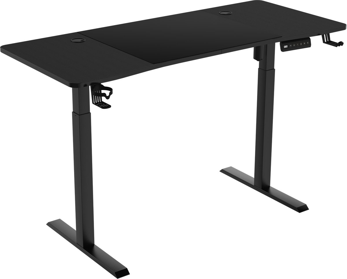 Aufun in hoogte verstelbaar computerbureau 140 x 60 cm - Staand bureau met kabelgoot en hoofdtelefoonhaak - Zwart