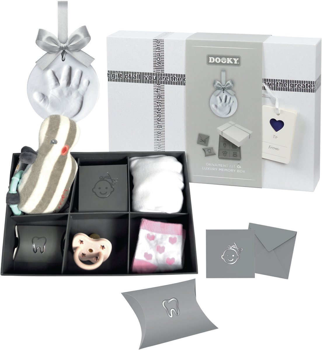 Dooky Ornament Kit – Baby Hand- en Voetafdruk in Klei met Memory Box – Huidvriendelijk & Eenvoudig te Maken – Kraam- of Cadeau Geschenk