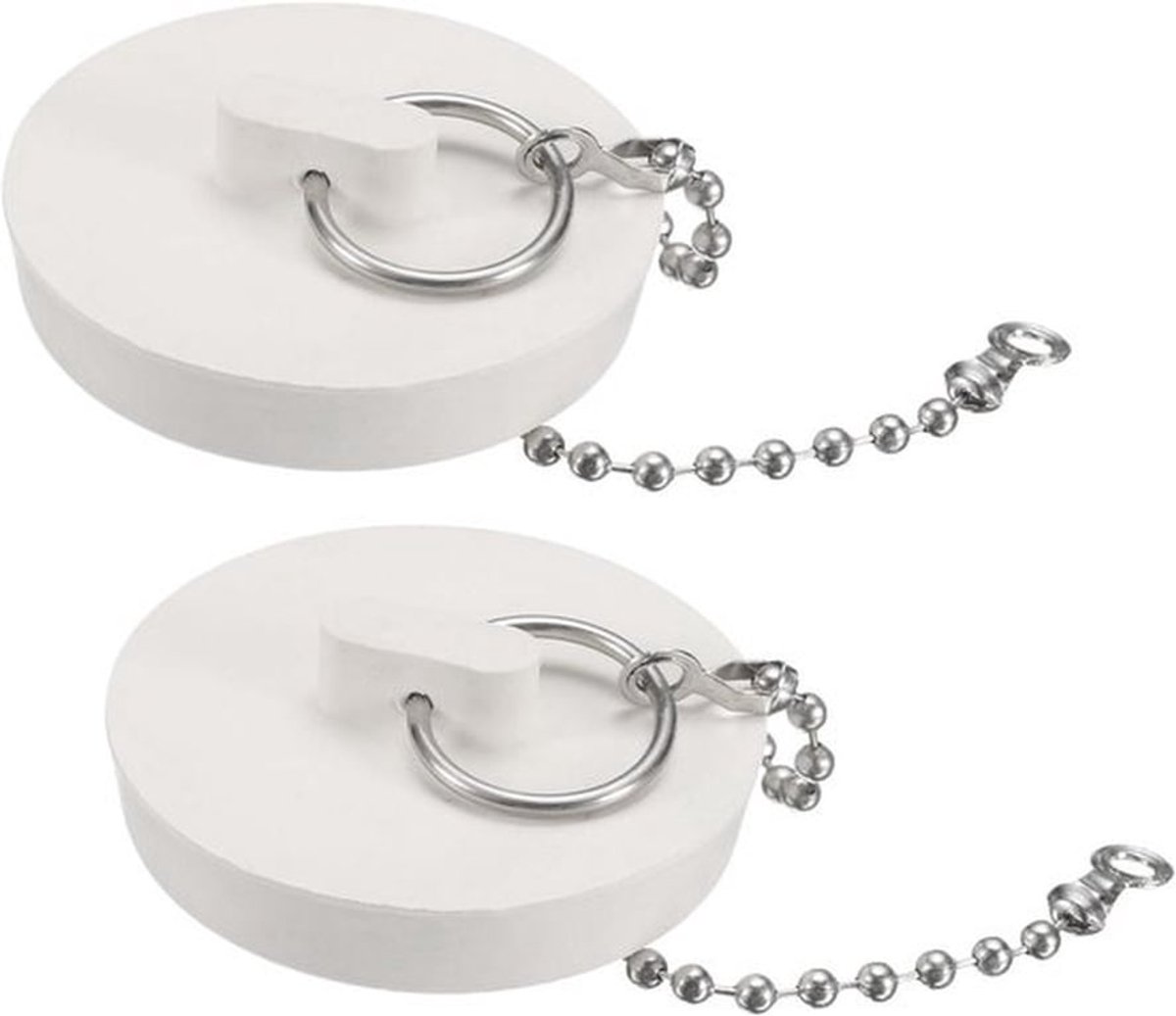 Set van 2 rubberen sluitingen met ketting en hanger voor badafvoer - Past op 1 7/8 inch - Rubberen stop voor badkuip, keuken en badkamer - Wit