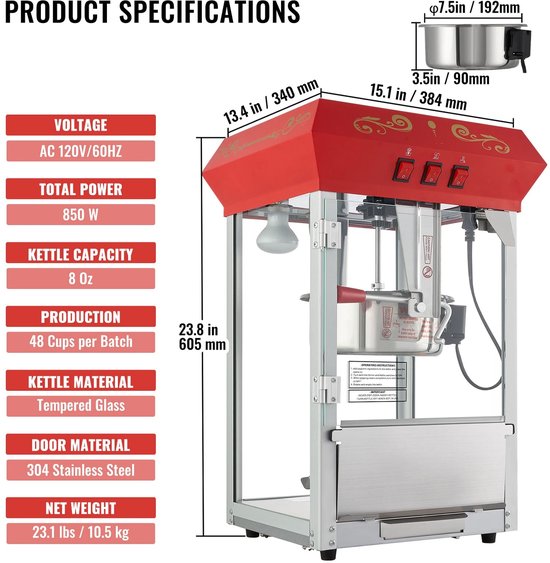 ROOTY Popcorn machine - Popcornmaker - Popcornmakers - Rood - Maakt 48 ...