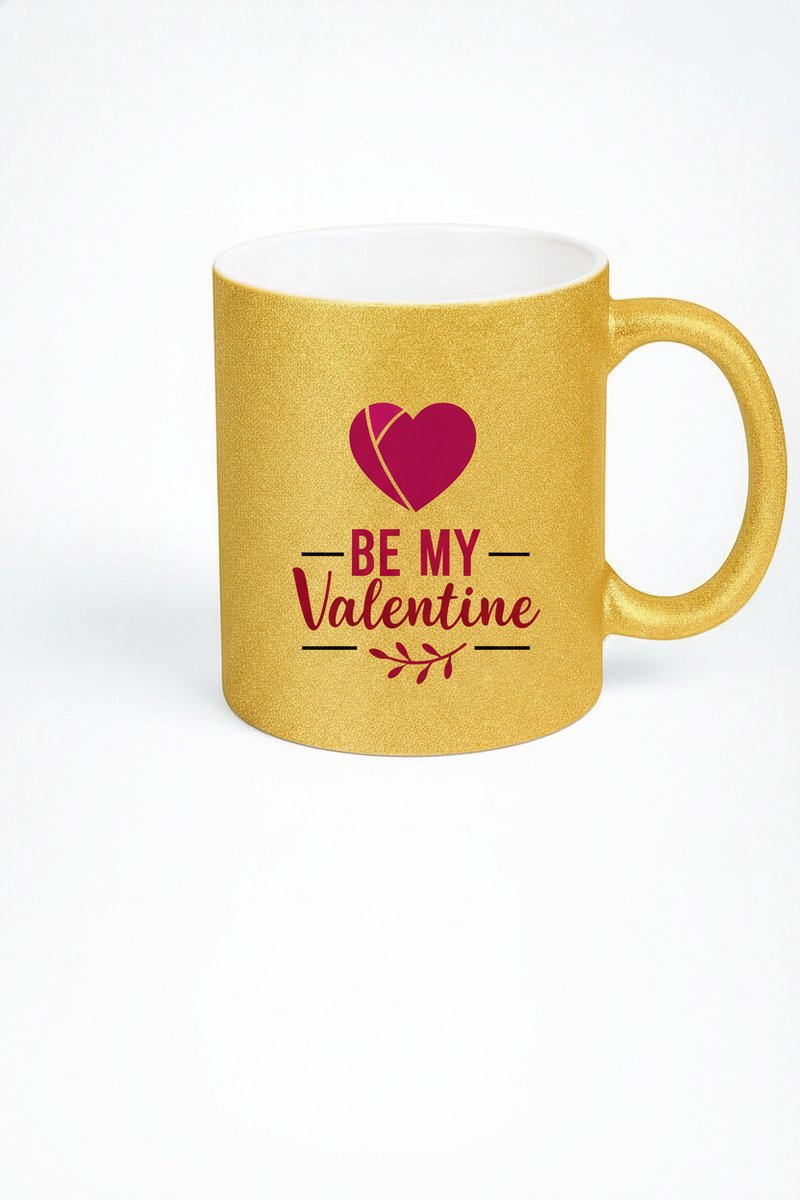 Gouden Glitter Mok 'Be My Valentine' - Romantisch Valentijn Cadeau